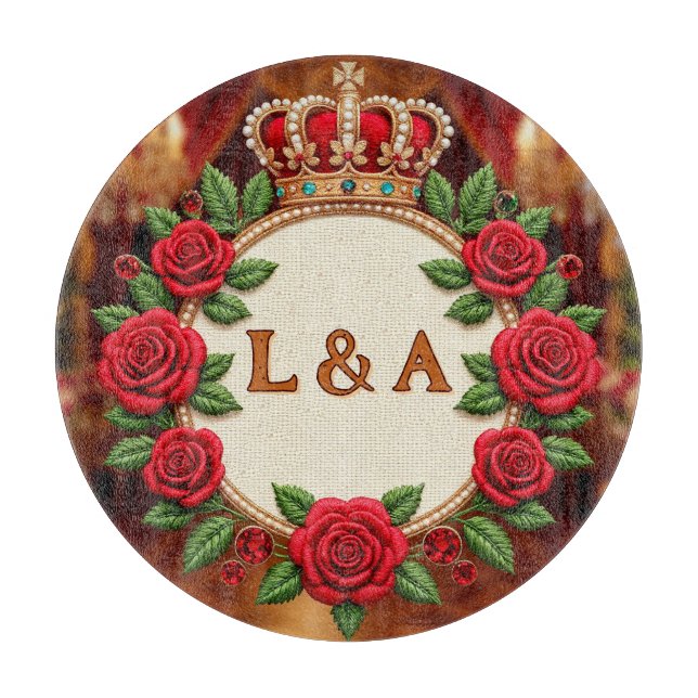 🌹 Personalisiertes Rosenmonogramm Initial Dekor f Schneidebrett (Vorderseite)