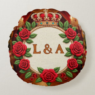 🌹 Personalisiertes Rosenmonogramm Initial-Schmuck Rundes Kissen
