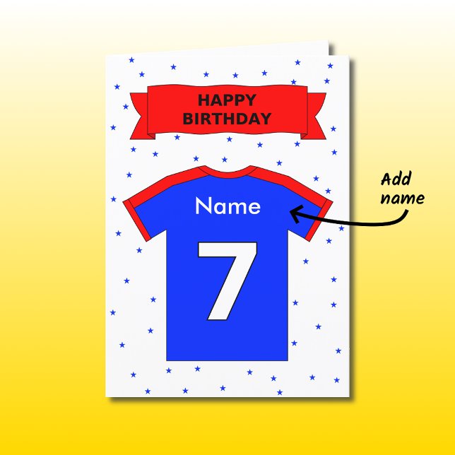 personalisiertes Rot-Blau-Shirt zum 7. Geburtstag Karte (Von Creator hochgeladen)
