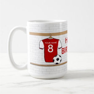 Personalisiertes Rot mit weißem Fußball-Fußball Tasse
