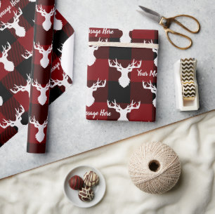Personalisiertes Rot-Schwarz-Buffalo-Karodeer Geschenkpapier