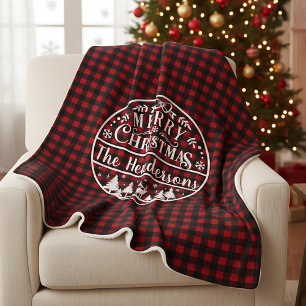 Personalisiertes Rot-Schwarz-Karo Frohe Weihnachte Sherpadecke