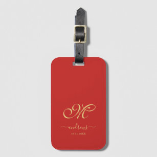 Personalisiertes Rot und Gold Unterschrift Gepäckanhänger