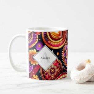 Personalisiertes Rot und Lila Diyas & Rangoli Diwa Kaffeetasse