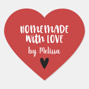 Personalisiertes Rot Weiß Selbstgemacht Mit Liebe Herz-Aufkleber