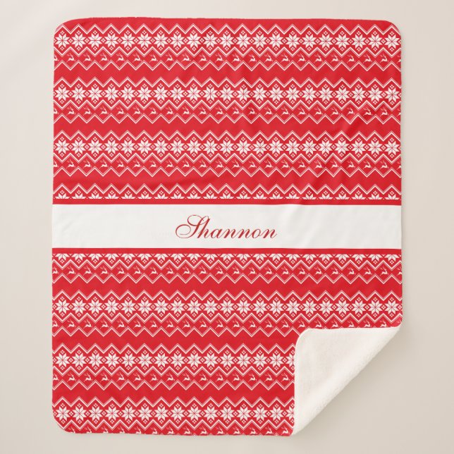 Personalisiertes Rot-Weiß-Sweatmuster Sherpadecke (Vorderseite)