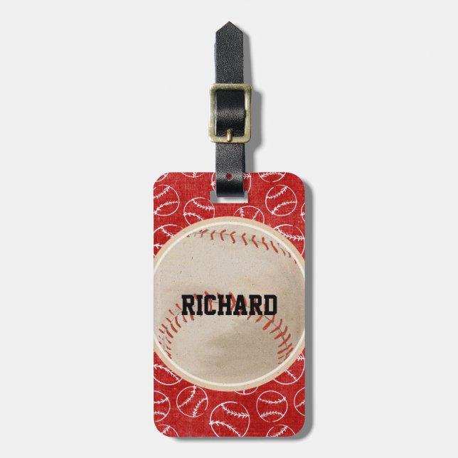 Personalisiertes rotes Baseball-Muster mit Gepäckanhänger (Vorderseite vertikal)