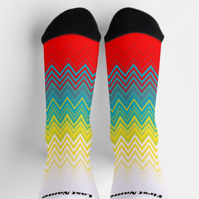 Personalisiertes rotes blaues gelbes Chic Einzigar Socken (Oben)