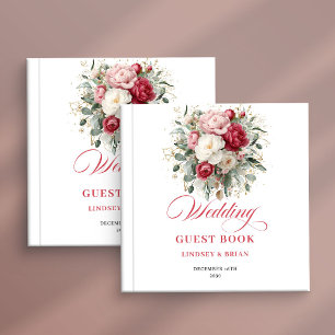 Personalisiertes rotes Blush-Blumen-Hochzeitsgäste Gästebuch