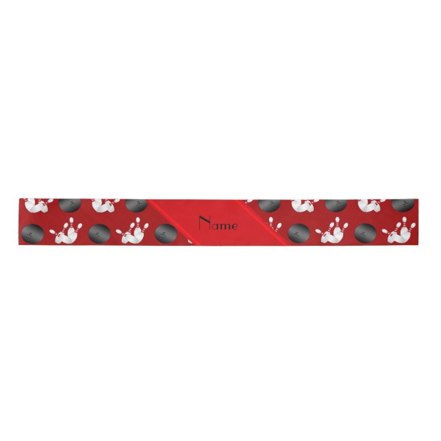 Personalisiertes rotes Bowlingsnamensmuster Satinband (Vorderseite)