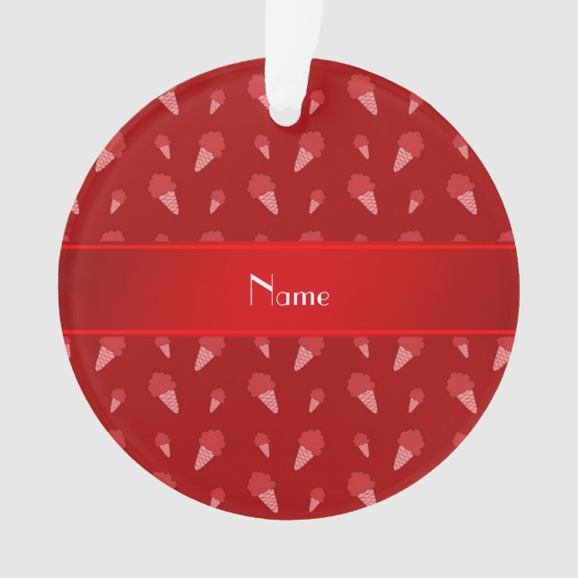 Personalisiertes rotes Eiscremenamensmuster Ornament (Vorderseite)