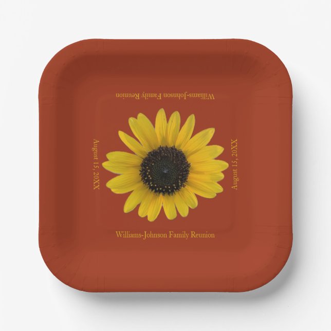 Personalisiertes Rotes Ereignis der Sonnenblumen Pappteller (Vorderseite)