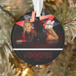 Personalisiertes Rotes Foto Cheerleader Ornament