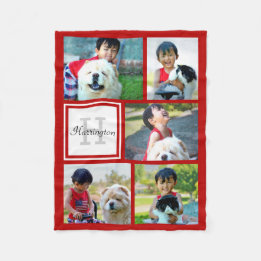 Personalisiertes Rotes Foto Collage Mit Monogramm  Fleecedecke