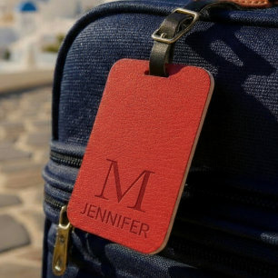Personalisiertes rotes Kunstleder-Monogramm-Name Gepäckanhänger