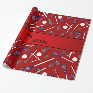 Personalisiertes rotes Lacrossenamensmuster Geschenkpapier