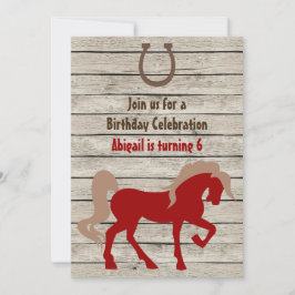 Personalisiertes Rotes Pferd Rustikales Holz zum G Einladung