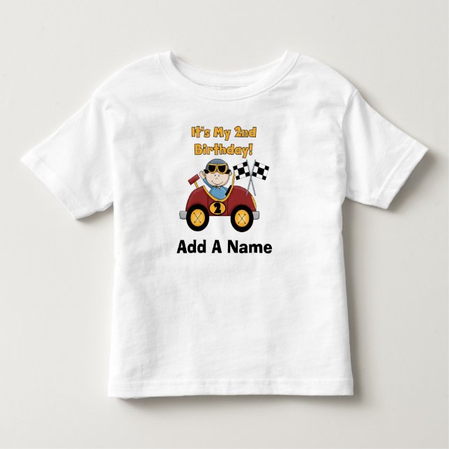 Personalisiertes rotes Rennen-Auto-2. Kleinkind T-shirt (Vorderseite)