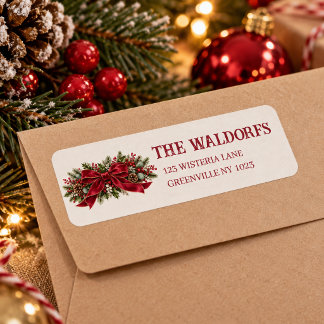 Personalisiertes rotes Schleifen-Weihnachtslabel
