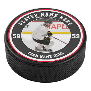 Personalisiertes Rotes Schwarz-weiß Team Ice Eishockey Puck