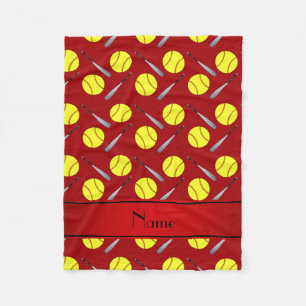 Personalisiertes rotes Softballnamensmuster Fleecedecke