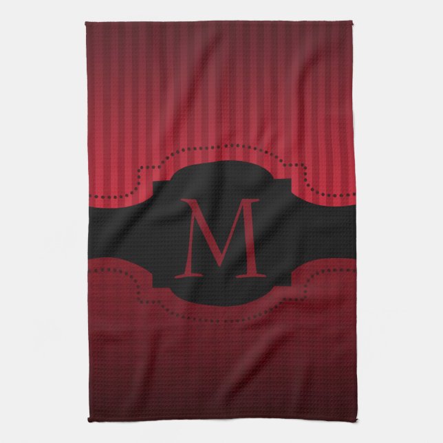Personalisiertes rotes Streifen-Muster Monogramm Küchentuch (Vertikal)