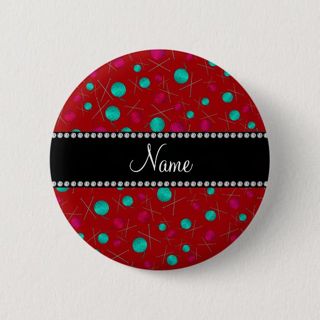 Personalisiertes rotes strickendes Namensmuster Button (Vorderseite)
