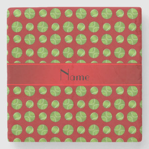 Personalisiertes rotes Tennisballnamensmuster Steinuntersetzer