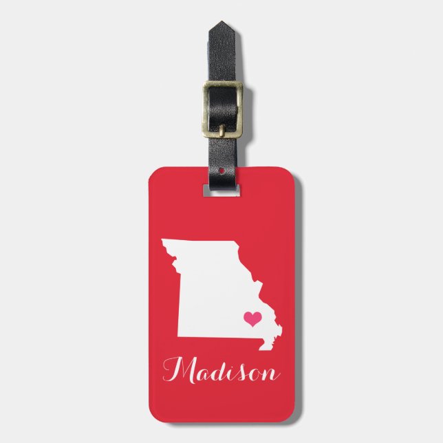 Personalisiertes Rotes und rosa Herz Missouri Staa Gepäckanhänger (Vorderseite vertikal)