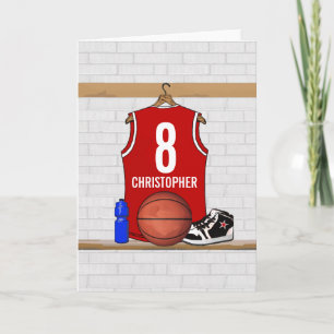 Personalisiertes rotes und weißes Basketballtrikot Karte