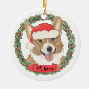 Personalisiertes Rotes und Weißes Corgi Keramik Ornament