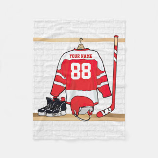 Personalisiertes rotes und weißes Eis-Hockey Fleecedecke