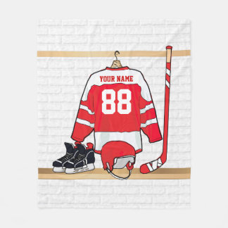 Personalisiertes rotes und weißes Eis-Hockey Fleecedecke