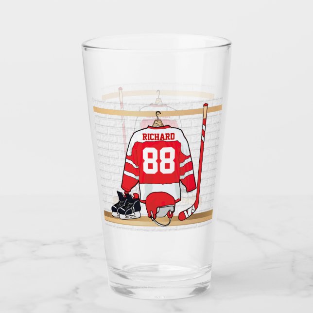 Personalisiertes rotes und weißes Eis-Hockey Glas (Vorderseite)