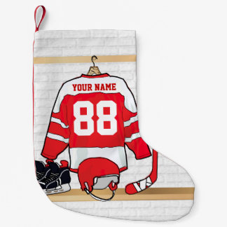Personalisiertes rotes und weißes Eis-Hockey Kleiner Weihnachtsstrumpf