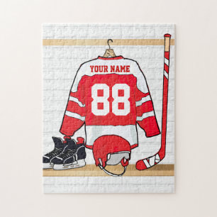 Personalisiertes rotes und weißes Eis-Hockey Puzzle