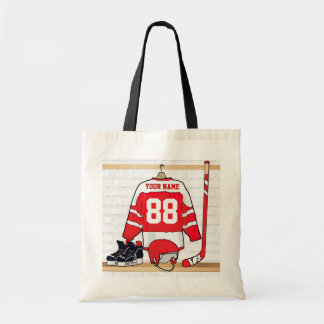 Personalisiertes rotes und weißes Eis-Hockey Tragetasche