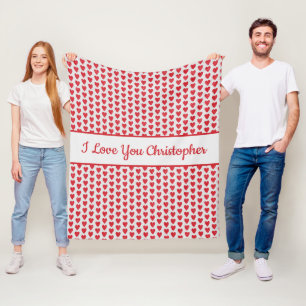 Personalisiertes rotes weißes Glitter-Herz-Geschen Fleecedecke
