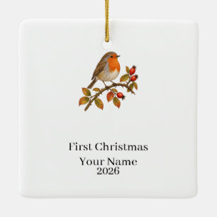 Personalisiertes Rotkehlchen-Baby-Erstes Weihnacht Keramikornament