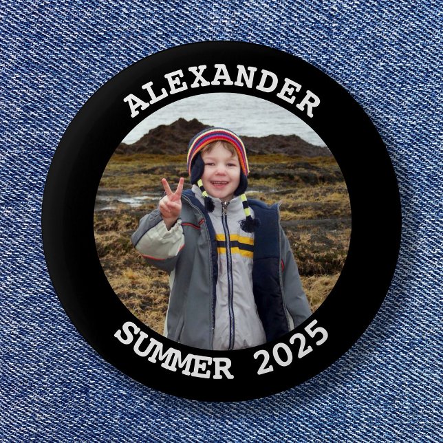 Personalisiertes Round Family Foto Black Button (Personalized Round Family Photo Black Button)