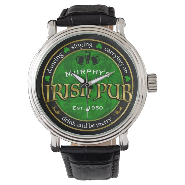 Personalisiertes Round Irish Pub Logo Armbanduhr (Vorderseite)