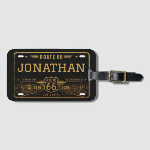 Personalisiertes Route 66 Nummernschild Black Gold Gepäckanhänger
