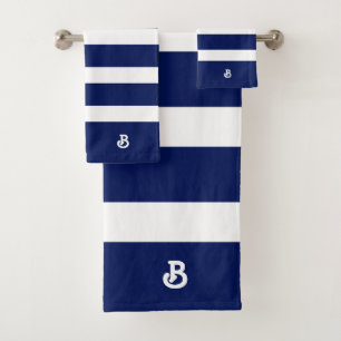 Personalisiertes Royal Blue & White Stripes Muster Badhandtuch Set