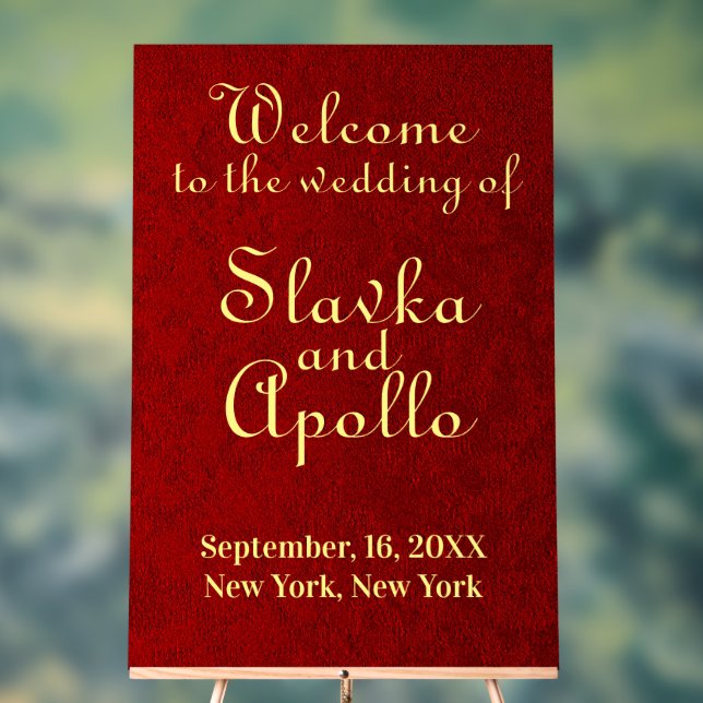 Personalisiertes Royal Velvet Wedding Willkommensz Acrylschild (Neutral)