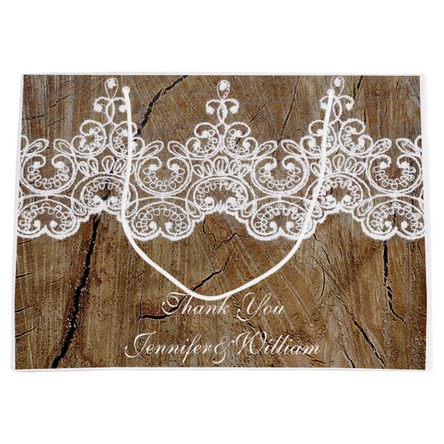 Personalisiertes Royal Wedding Rustic Lace Geschen Große Geschenktüte (Vorderseite)