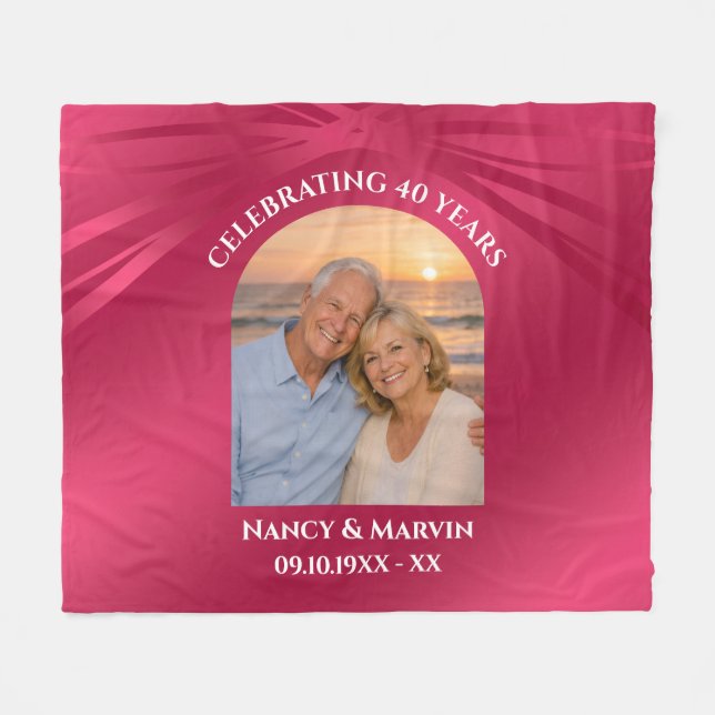 Personalisiertes Ruby 40. Jubiläumsbogen-Foto-Gesc Fleecedecke (Vorderseite (Horizontal))
