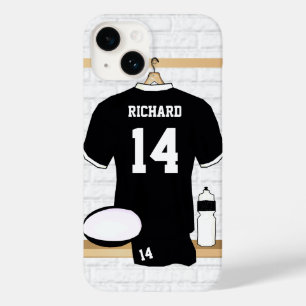 Personalisiertes Rugby Jersey Schwarz und Weiß Case-Mate iPhone 14 Hülle