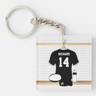 Personalisiertes Rugby Jersey Schwarz und Weiß Schlüsselanhänger
