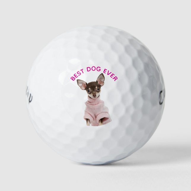 Personalisiertes Rund-Familie-Pet-Foto in heiß ros Golfball (Vorderseite)