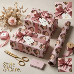 Personalisiertes rundes Bildmuster Soft Warm Blush Geschenkpapier